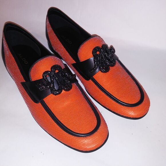 Aldo Mens Dress Shoes Loafers Orange Black Snake Sequin Mossimo Slip On Flex Sol - Picture 16 of 16